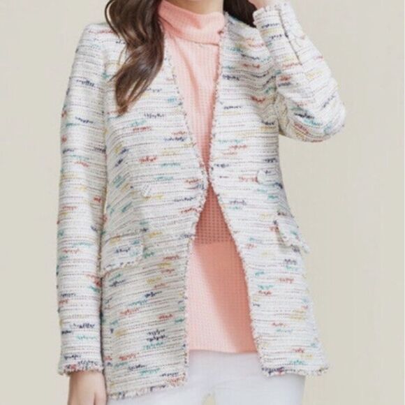 Pearl by Lela Rose Rainbow Multicolor Tweed Double Breasted Blazer Jacket